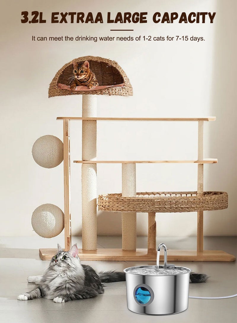 كيدل 3.2L الفولاذ المقاوم للصدأ نافورة المياه القط نافورة الحيوانات الأليفة مع مضخة هادئة كبيرة القدرة موزع المياه الحيوانات الأليفة مناسبة للاستخدام الداخلي - Image 3